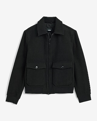 Black Boucle Double Pocket Bomber Jacket