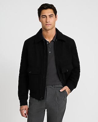 Black Boucle Double Pocket Bomber Jacket