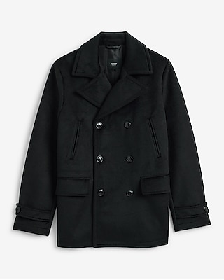 Black Double Breasted Wool-Blend Peacoat