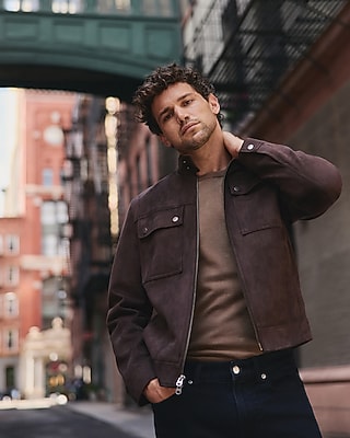Espresso Faux Suede Double Snap Pocket Jacket