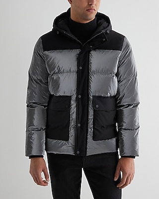 Metallic Hooded Puffer Coat