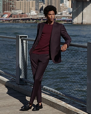 Slim Solid Raisin Flannel Suit Pants