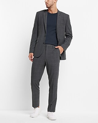 Slim Plaid Wool-Blend Hybrid Elastic Waist Suit Pants Multi-Color Men's W30 L30