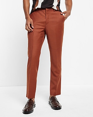 Slim Solid Rust Flannel Hybrid Elastic Waist Suit Pants