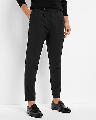 Slim Black Wool-Blend Modern Tech Belted Cropped Stretch Suit Pants