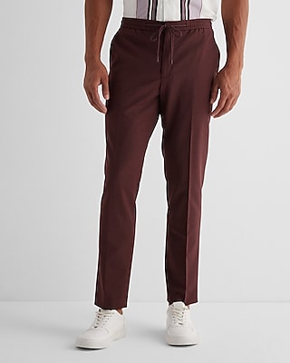 Extra Slim Burgundy Wool-Blend Drawstring Modern Tech Suit Pants