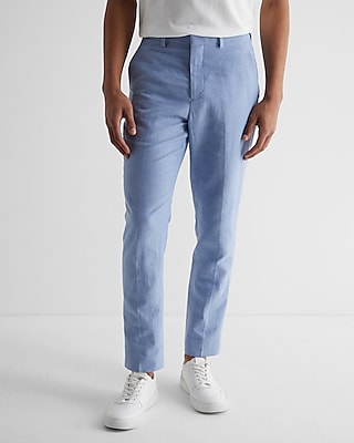 Extra Slim Light Blue Linen-Cotton Blend Suit Pants