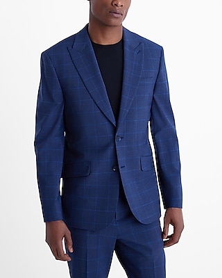 Extra Slim Blue Windowpane Modern Tech Suit Jacket