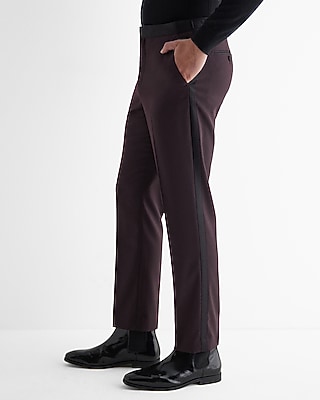 Slim Burgundy Satin Dobby Tuxedo Pants