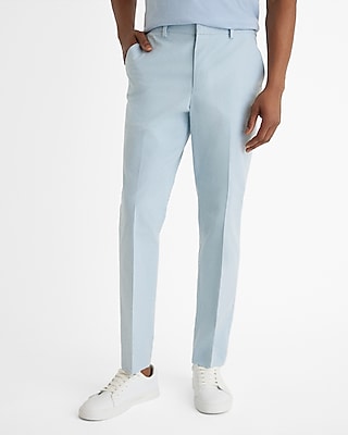 Extra Slim Light Blue Chambray Cotton-Blend Hybrid Elastic Waist Suit Pants