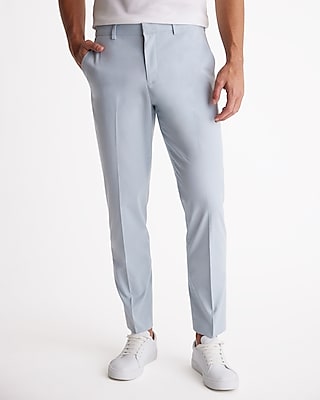 Slim Light Blue Chambray Stretch Hybrid Elastic Waist Suit Pants