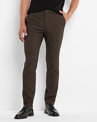Extra Slim Brown Houndstooth Wool-Blend Hybrid Elastic Waist Suit Pants