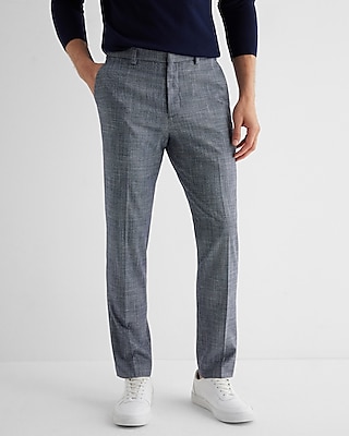Extra Slim Plaid Flannel Elastic Waist Dress Pants