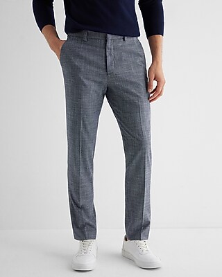 Extra Slim Plaid Flannel Elastic Waist Dress Pants