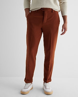 Slim Rust Wool-Blend Cuffed Dress Pants