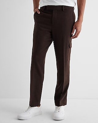 Slim Brown Wool-Blend Cargo Dress Pants