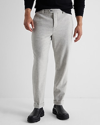 Slim Gray Wool-Blend Cuffed Dress Pants