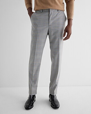 Extra Slim Plaid Flannel Elastic Waist Dress Pants
