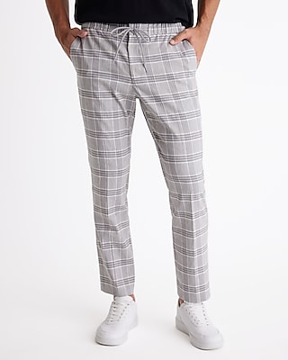 Men's Extra Slim Plaid Linen-Blend Drawstring Dress Pants Multi-Color W31 L30