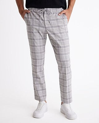 Extra Slim Plaid Linen-Blend Drawstring Dress Pants