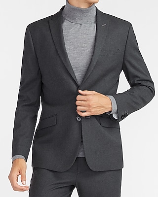 Extra Slim Solid Charcoal Flannel Suit Jacket
