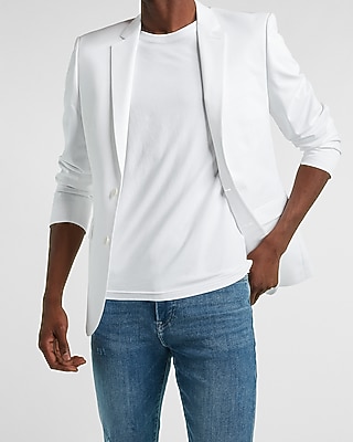 Extra Slim Solid White Cotton-Blend Suit Jacket