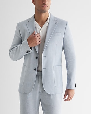 Slim Striped Linen-Blend Stretch Suit Jacket