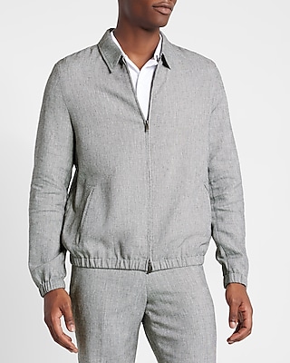 Slim Black & White Houndstooth Linen-Blend Zip Suit Jacket