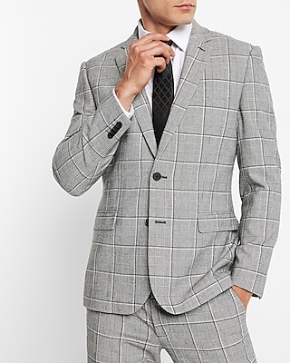 Extra Slim Plaid Wool-Blend Suit Jacket Black Men's 36 Short