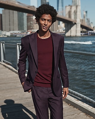 Slim Solid Raisin Flannel Suit Jacket