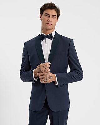 Slim Navy Wool-Blend Tuxedo Jacket