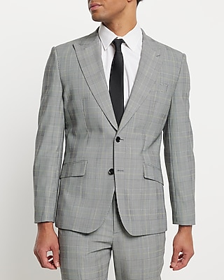 Extra Slim Plaid Wool-Blend Modern Tech Suit Jacket