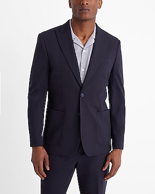 Slim Navy Stretch Cotton-Blend Suit Jacket