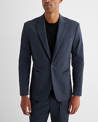Slim Dark Blue Cotton Stretch Suit Jacket