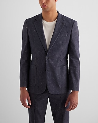 Slim Dark Blue Linen-Blend Suit Jacket