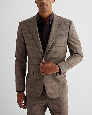 Slim Plaid Flannel Suit Jacket