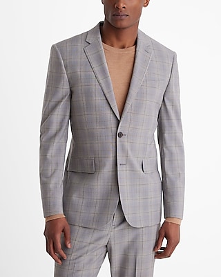 Extra Slim Gray Plaid Modern Tech Suit Jacket Multi-Color Men's Long