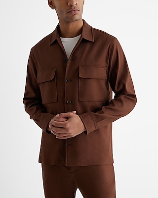 Extra Slim Brown Linen-Blend Suit Shirt Jacket