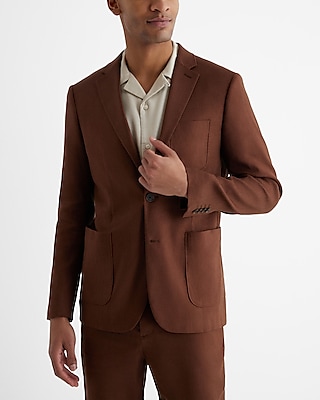 Extra Slim Brown Linen-Blend Suit Jacket Brown Men's 44 Short