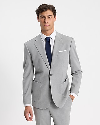 Slim Light Gray Knit Suit Jacket