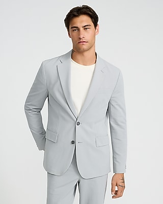 Express Men's Slim Gray Seersucker Everyday Performance Suit Jacket in Pale Gray