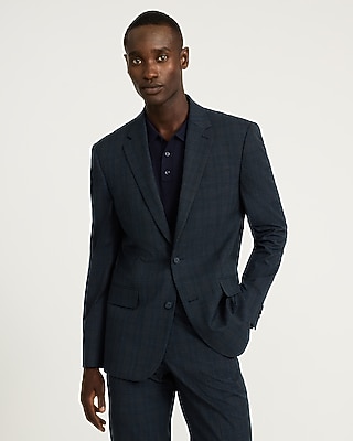 Classic Blue Plaid Suit Jacket