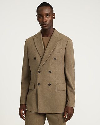Relaxed Textured Brown Double Breasted Suit Jacket