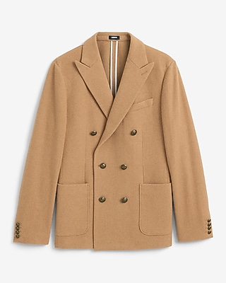 Relaxed Camel Double Breasted Novelty Button Blazer