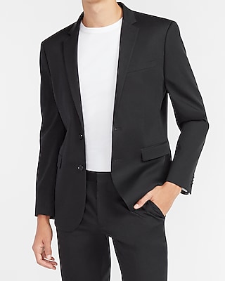Extra Slim Solid Black Cotton Sateen Suit Jacket