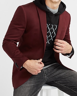 Slim Solid Plum Cotton Sateen Suit Jacket