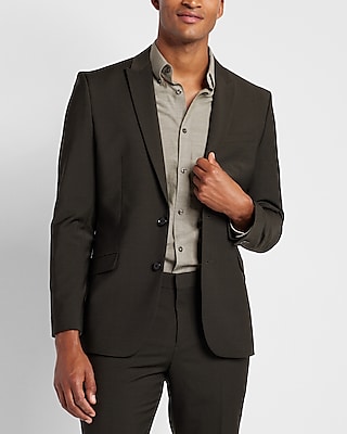 Slim Olive Wool-Blend Modern Tech Suit Jacket