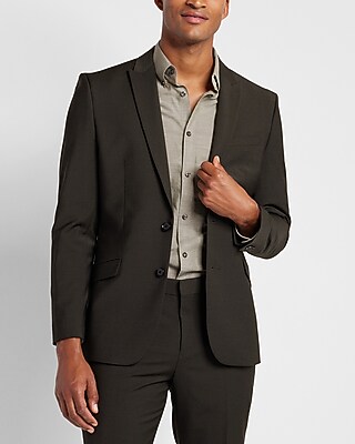 Slim Olive Wool-Blend Modern Tech Suit Jacket