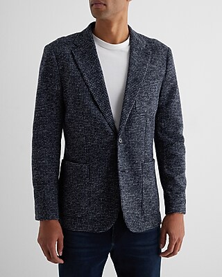Slim Blue Check Print Wool-Blend Blazer