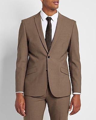 Extra Slim Brown Wool-Blend Modern Tech Suit Jacket Neutral Men's 36 Short